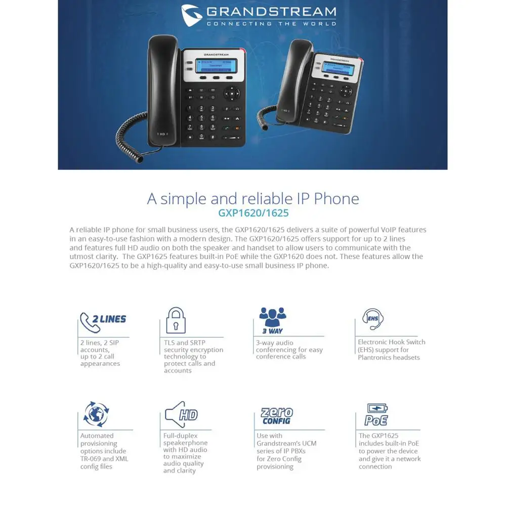 Source HD Voice 2 Sip Line Grandstream GXP1620/1625 Basic Voip IP Phone on  m.alibaba.com