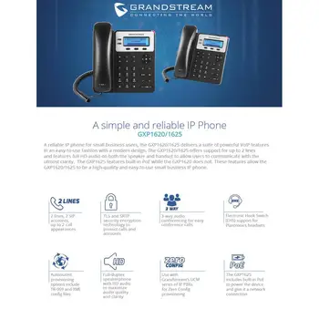 HD Voice 2 Sip Line Grandstream GXP1620/1625 Basic Voip IP Phone