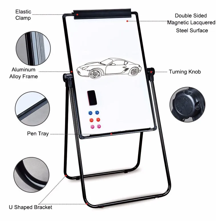 U Shape Flipchart Whiteboard Easel Double Sided Height Adjustable