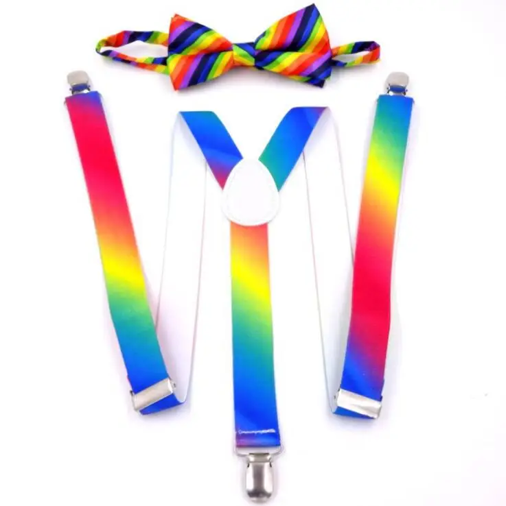 Stretchable Adjustable Length Rainbow Bowtie Set