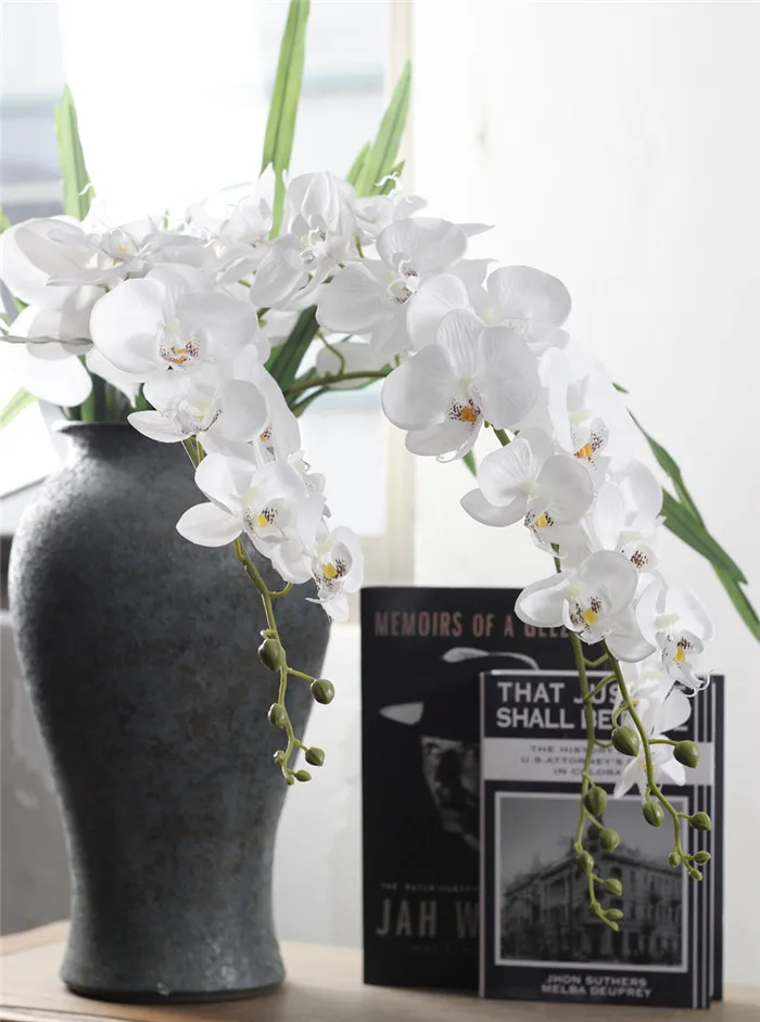 P010 Artificial Orchid In Gold Vase White Faux Orchid Plant In Gold