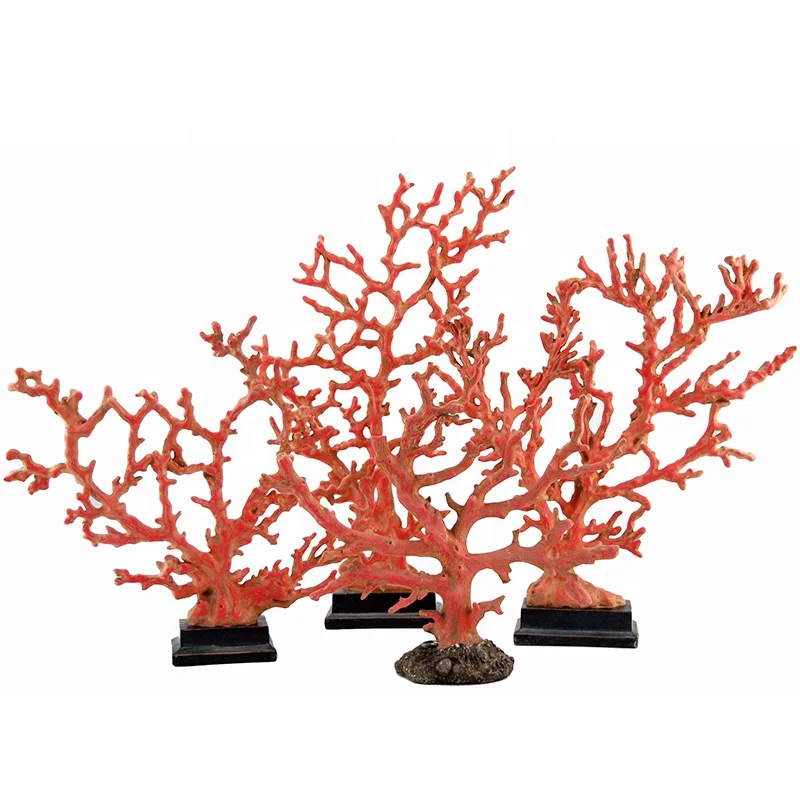 Resina artificial decoração de coral vermelho decoração de casa de base de coral preto