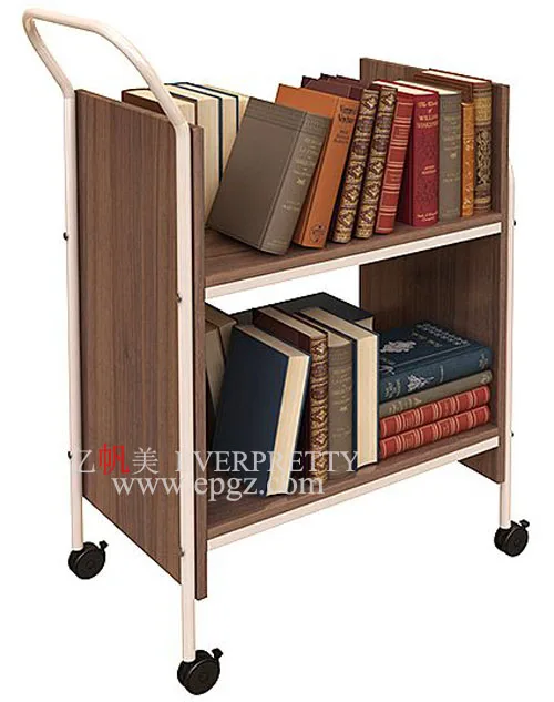 Wooden Shelf Library Furniture Book Shop Moving Trolley