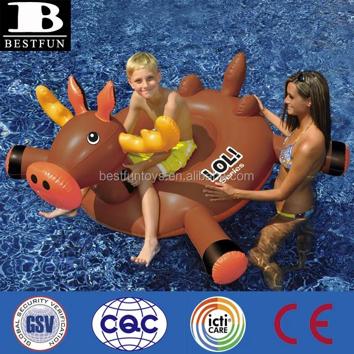 Factory Customized Promotional Inflatable Moose Rider Pool Float Big Brown Moose Shape Floating Seat Island Raft