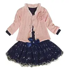 Meninas do bebê Casaco + T-shirt + Saia Vestido Tutu Partido Set Terno Roupas Cor de Rosa 3 pcs