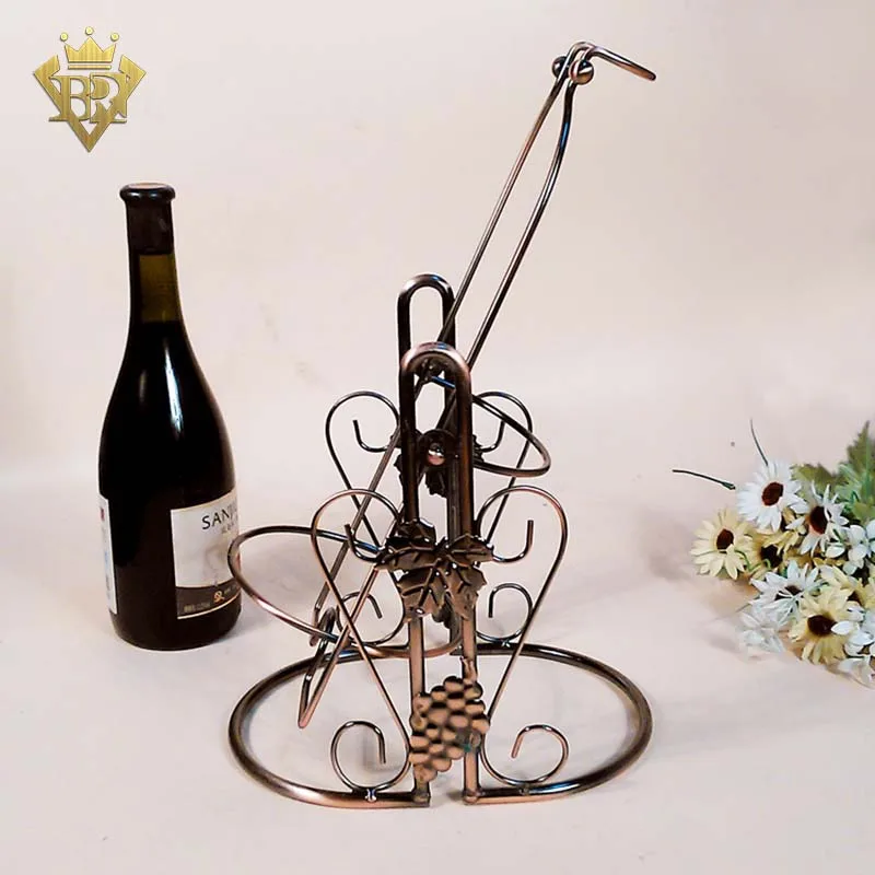 Swing Design Iron Metal Wine Bottle Organizer Holder Display Rack for Single Bottle