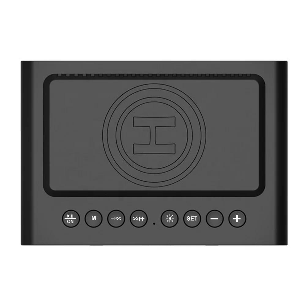 OEM Headphone Wireless Charging Alarm Clock with Radio Wireless Speaker for All Mobile Phone