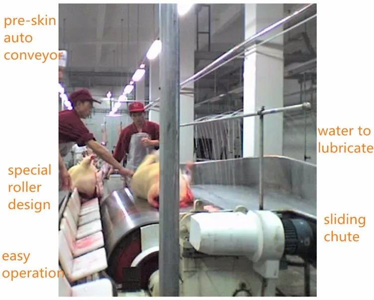 Pig slaughterhouse skin removal machine is used in pig slaughtering line