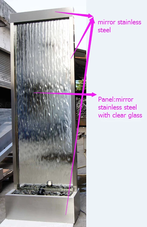 Silver Mirror Glass Waterfall Fountain Mirror Water Feature Waterfall Wall Glass Panel Waterfall Fountain for Home