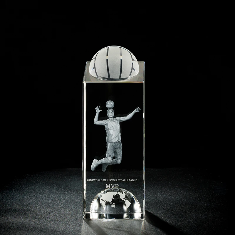 New Product 2023 Crystal Sports Award MVP Gifts Custom Crystal Volleyball Trophy