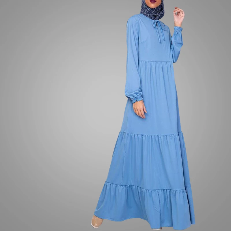 Простая синяя мусульманская одежда с длинным рукавом, новинка, свободная Паранджа, Дубай, абайя, этническая Арабская мусульманская одежда