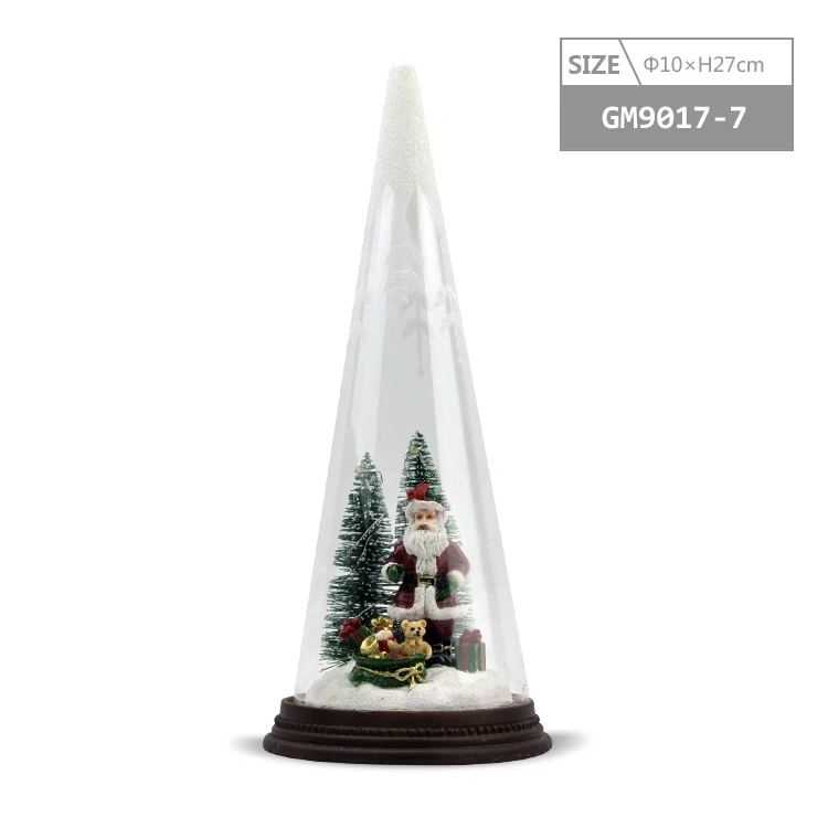 new design Christmas decoration cone shaped glass display cloche dome with resin santa claus details