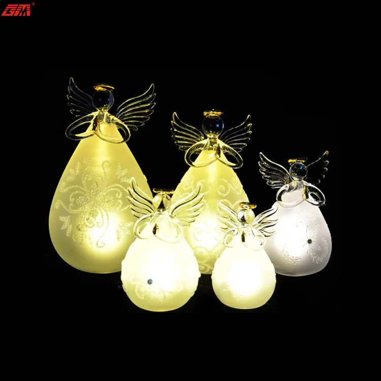 Wholesale decorative led light angel glass angel ornament transparent figurine christmas supplier