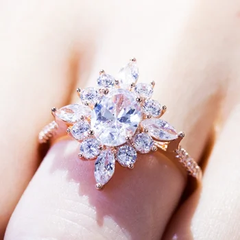 CAOSHI Wedding Crystal Rose Gold Zircon Copper Ring Shiny Jewel Rose Gold D Ring Diamonds Jewelry