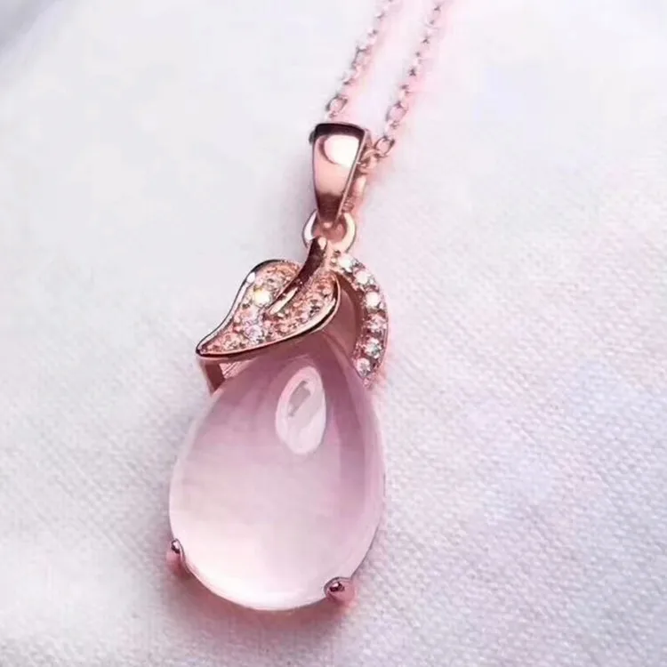 Pendant Crystal Pink Necklace Silver Plated Lotus Stone The Chinese Zodiac