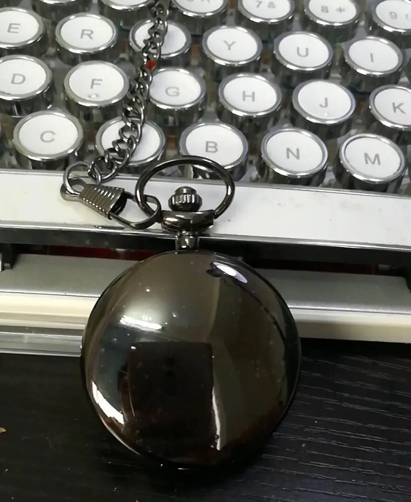 Smooth Bright Retro Two Faced Black Necklace Roman Silver Pocket Watches