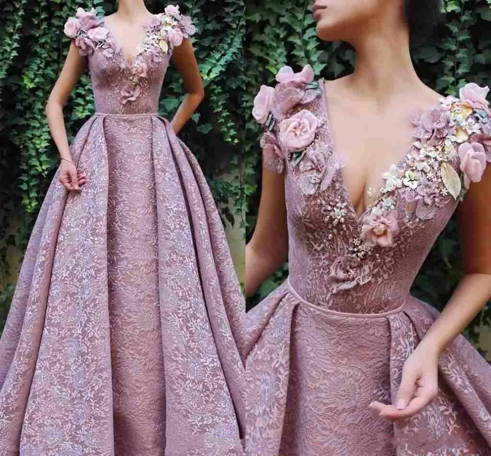 Vestidos De Fiesta Largos De Encaje De Alta Calidad,Vestidos De Noche Rosas  Polvorientos Con Flores,Ropa De Mujer - Buy Vestidos De Graduación,Vestidos  De Noche,Vestidos De Noche Lujosos Product on Alibaba.com