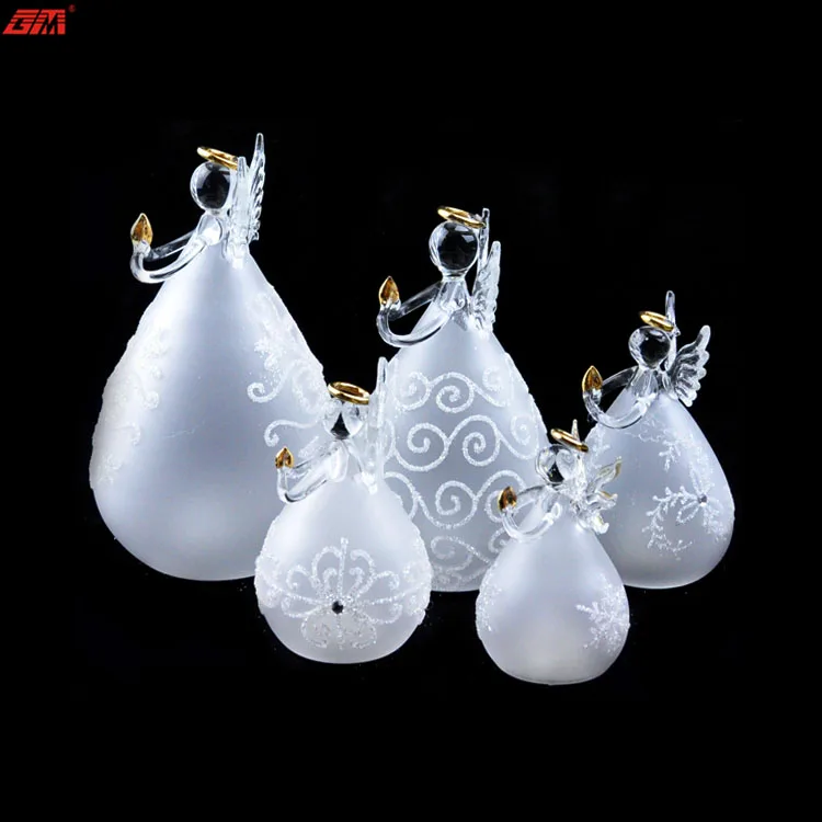 Wholesale decorative led light angel glass angel ornament transparent figurine christmas factory