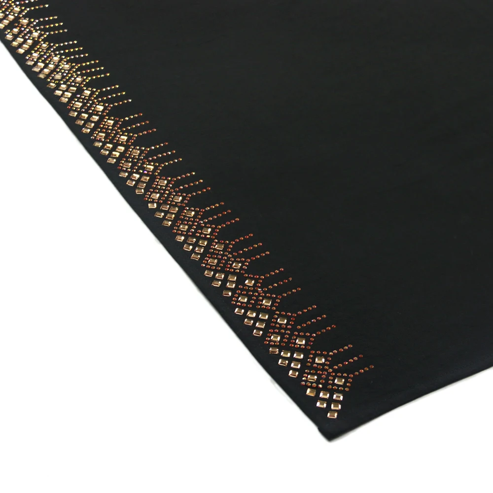 2021 Wholesale Plain Black Rhinestone Diamond Scar Shawl Stretch Jersey Cotton Hijab With Golden Stone for Women