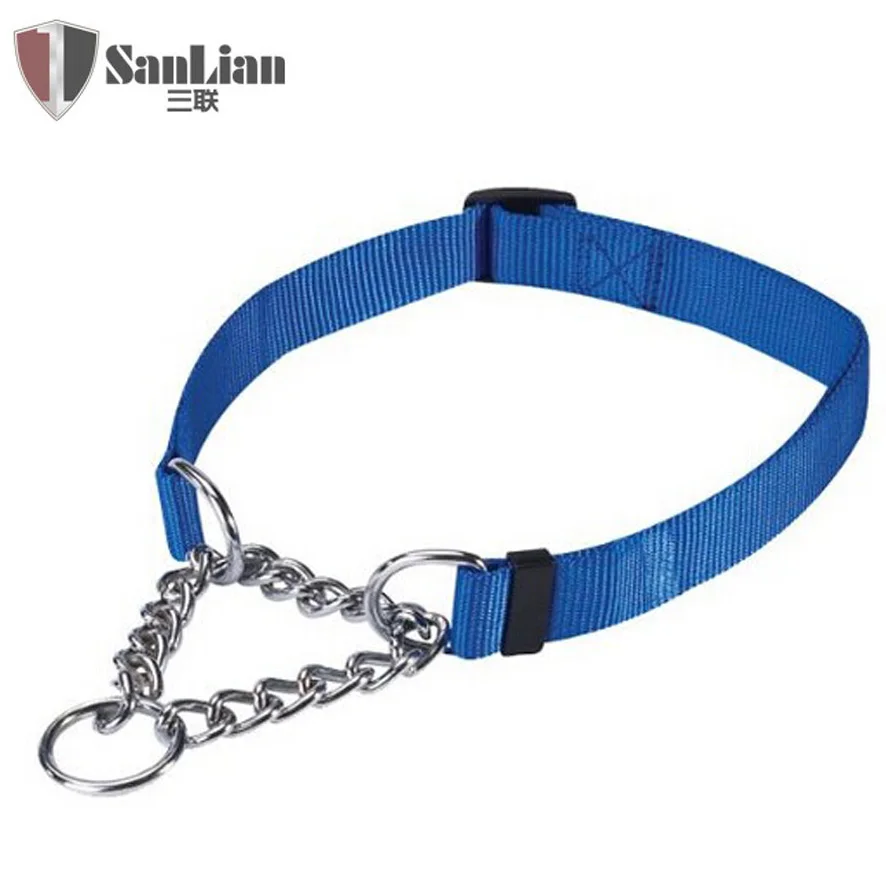 Low Price Adjustable Quick Release Simple Solid Scarf Half Chain Martingale Collars Iron Nylon Steel Chain Link