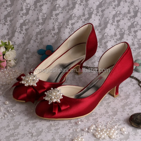 Wholesale Zapatos tacón bajo para mujer, calzado de novia, color vino tinto, 23 colores From