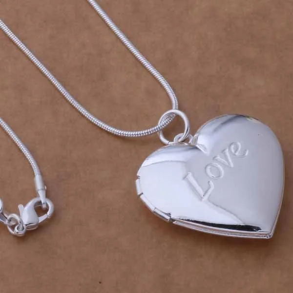 Custom Heart Shape Photo Frame Locket Necklace Open love Heart Brass Plated Silver Pendant Stainless Steel