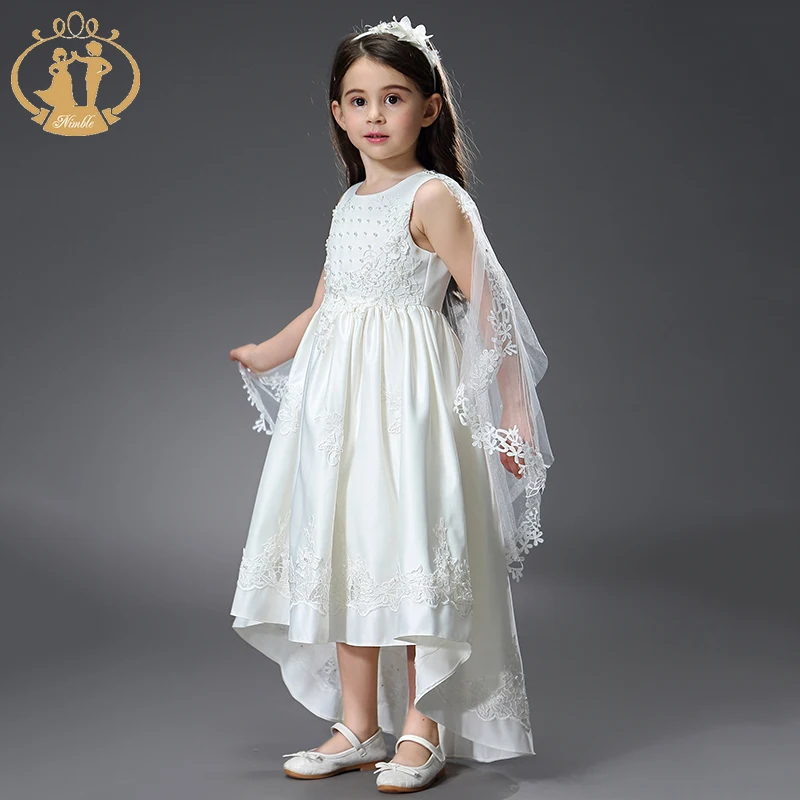 Nimble Unique New Design Bead Puffy Champagne Little Bride Dress for Kids Girls
