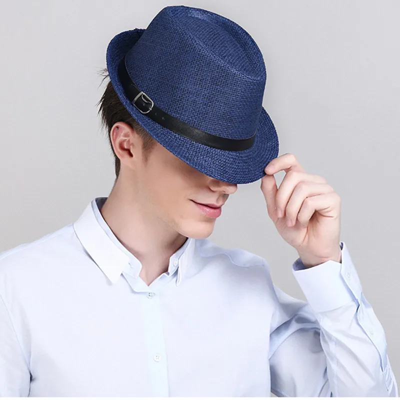 Соломенная шляпа с полями для мужчин, Пляжная Шляпа-трилби, летняя