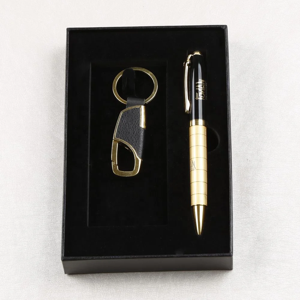 
Золотистая Мужская корпоративная ручка, подарочный набор для рекламы, ручка с брелоком 