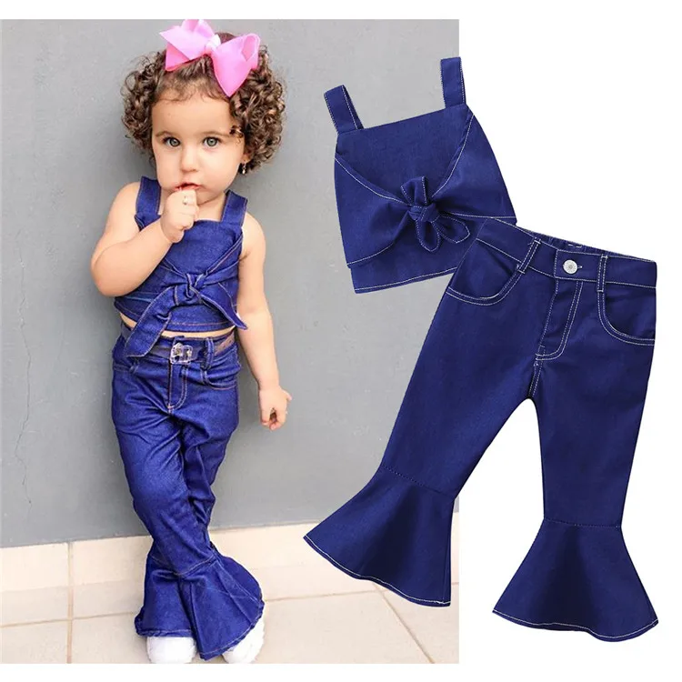 19 Newest Design Fashion Sleeveless Bow Jeans Top Ruffle Pants 2pcs Children Clothes Casual Girls Clothing Set Buy Children Clothes Casual Girls Clothing Set High Quality Kids Clothing Set Product On Alibaba Com