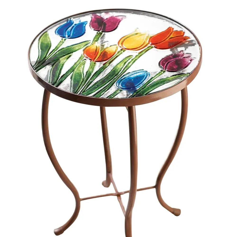 Tulip Planter Stand 4 Metal with Glass Pot Trays Iron