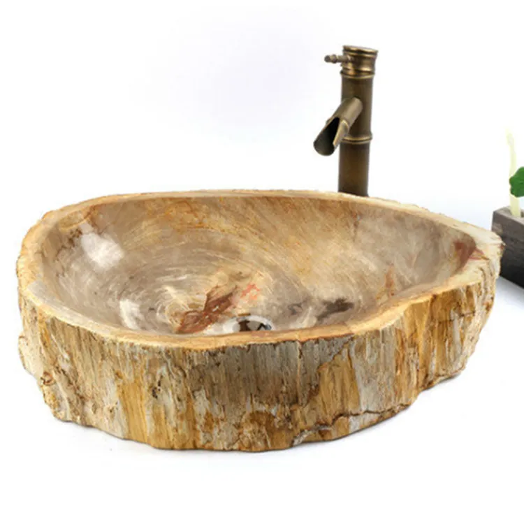 Natural Yellow Wood fossil Wash Basin Sink