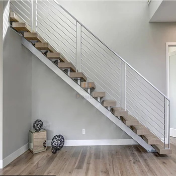 Stairs Grill Design Wood Steps Stainless Steel Modern Straight Stairs ...