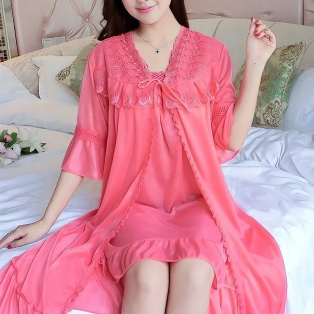Large Sexy Night Dress Ice Silk Satin Sleepwear For Women