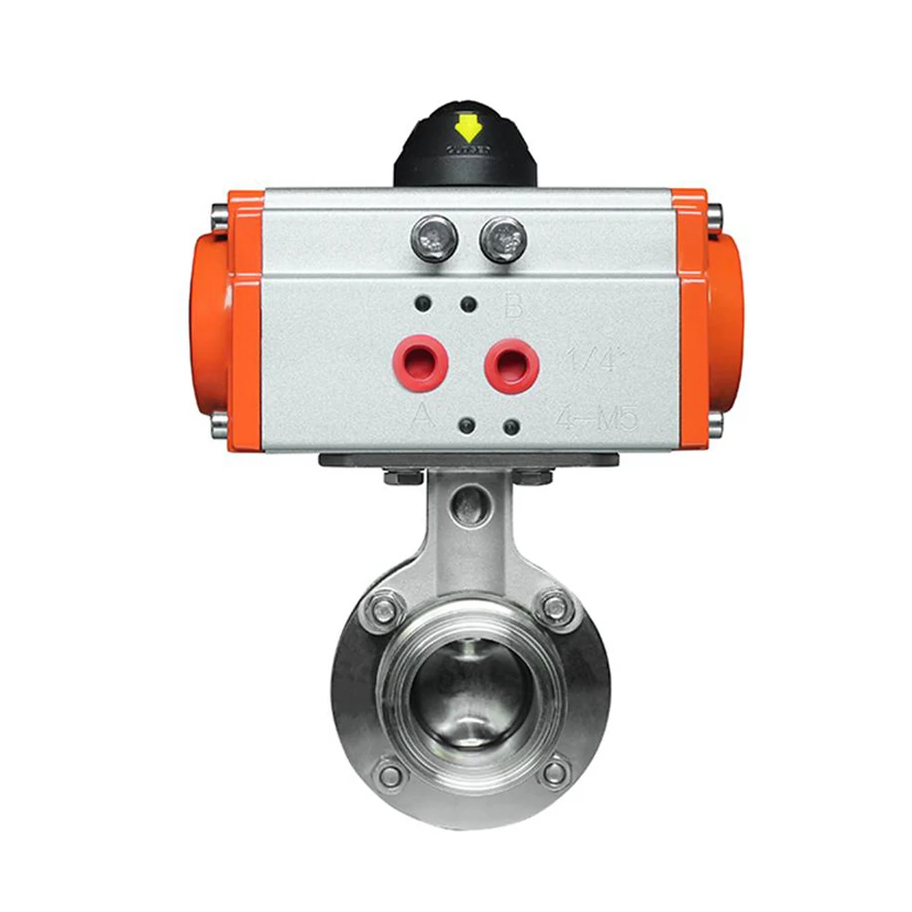 High Temperature 2 Inch Tri Clamp Food Grade Stainless Steel Pneumatic Actuated Sanitary Butterfly Valve