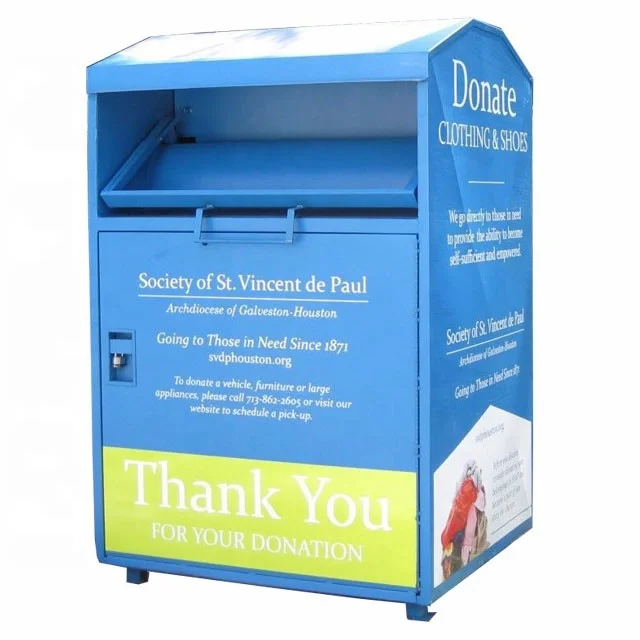 China Factory Clothes Collection Bins with Lock Clothes Donation Box Donation Bin