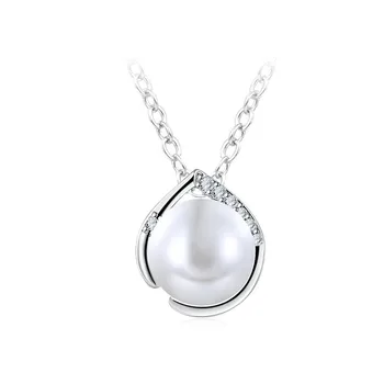 YK White Gold Plated Necklace Pearl Pendant With Zircon Heart Pendant Necklace