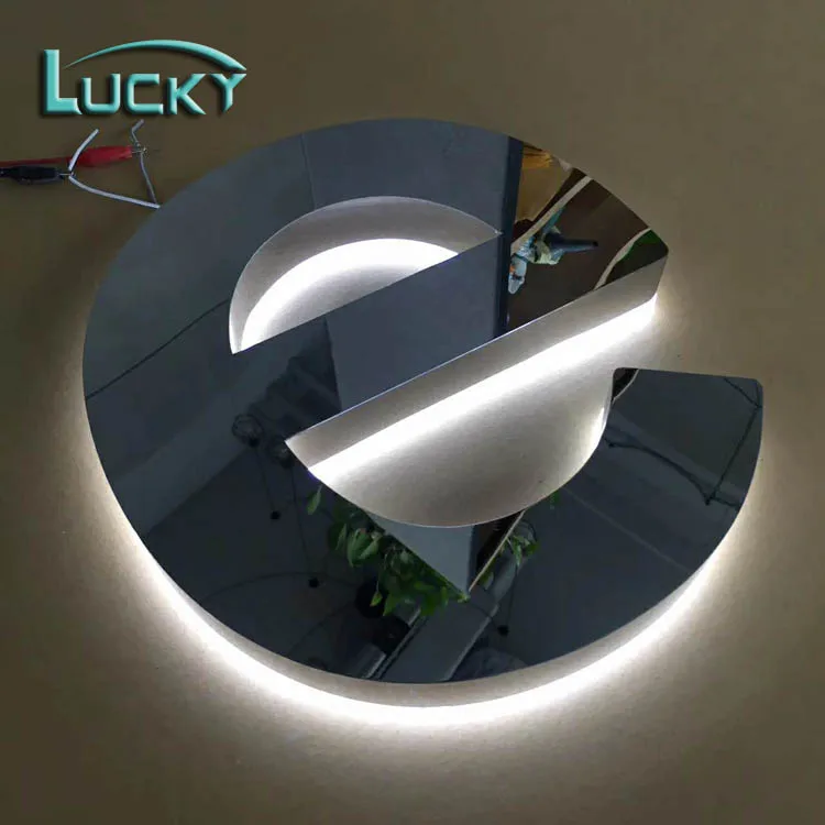 LED Back Lit Sign Reverse Chrome Stainless Steel Letter Custom Advertising Halo Lit Channel Letter