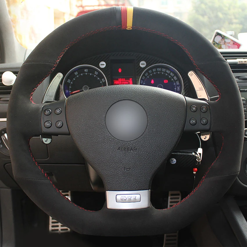 Полностью Мягкая замшевая рулевая Накладка для Volkswagen VW Golf 5 Mk5 GTI R32 Passat R GT TIGUAN JETTA Scirocco