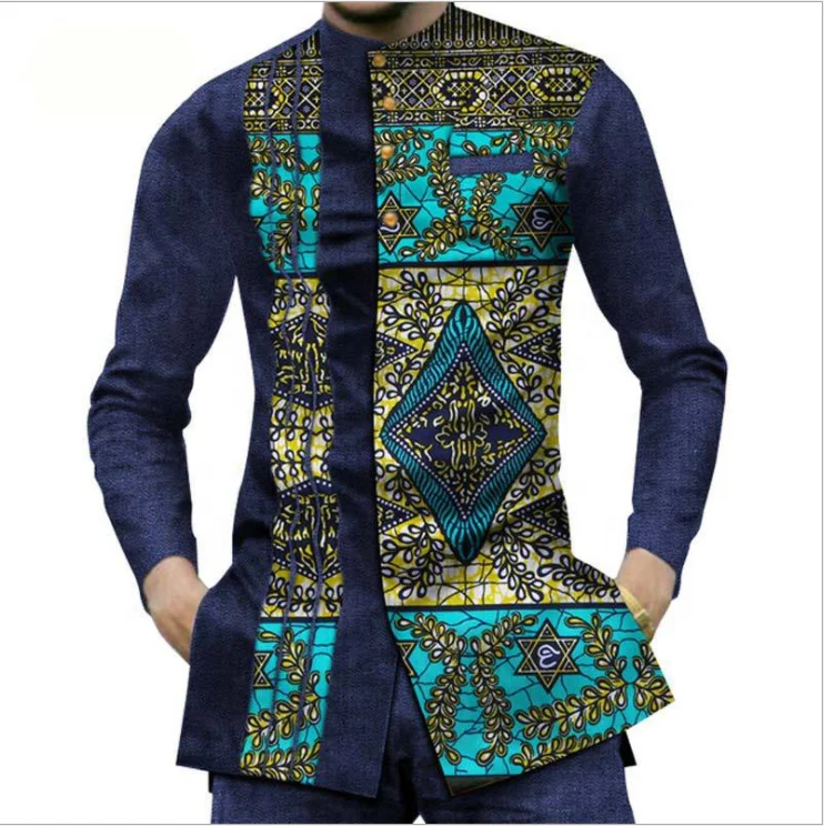 Мужская рубашка из чистого хлопка контрастных цветов с длинным рукавом