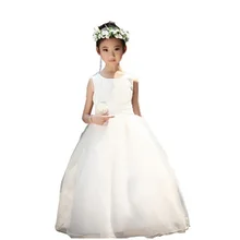 Meninas princesa Super longo branco flores fleabane fleabane amarga amargo gaze vestido das meninas Do vestido de Casamento, da menina de flor vestido