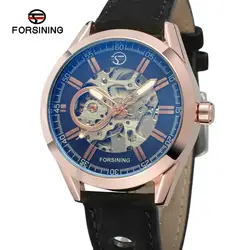 Forsining Men Skeleton Automatic Watch Genuine Mechanical Mens Watch Stylish Rose Gold Color Wristwatches Relogio Masculino