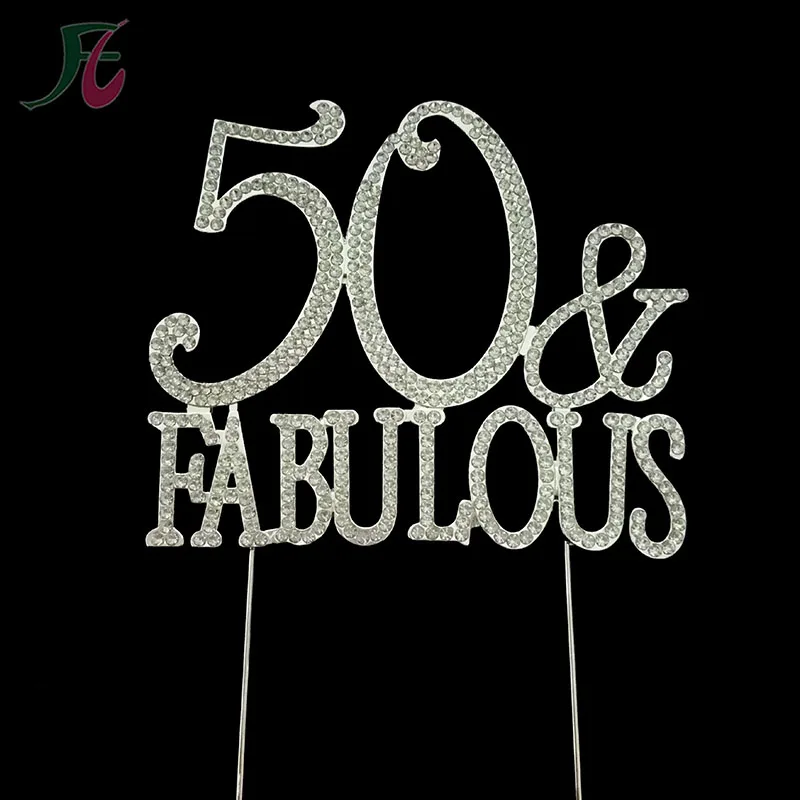 Cake Topper Numero 50 In Oro Con Strass - Per 50° Compleanno O