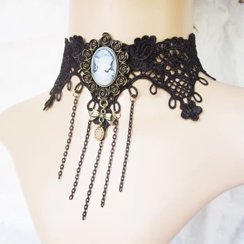 Black Lace Square Gothic Victorian Vintage Emo Choker Layered Necklace