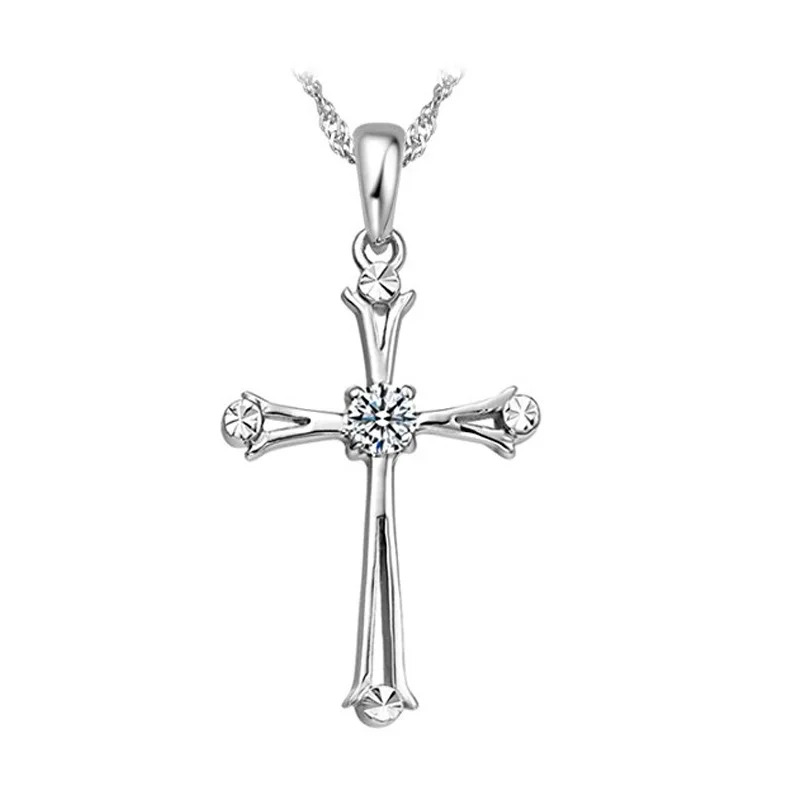 925 Sterling Silver Celtic Cross CZ Accent Pendant Necklace