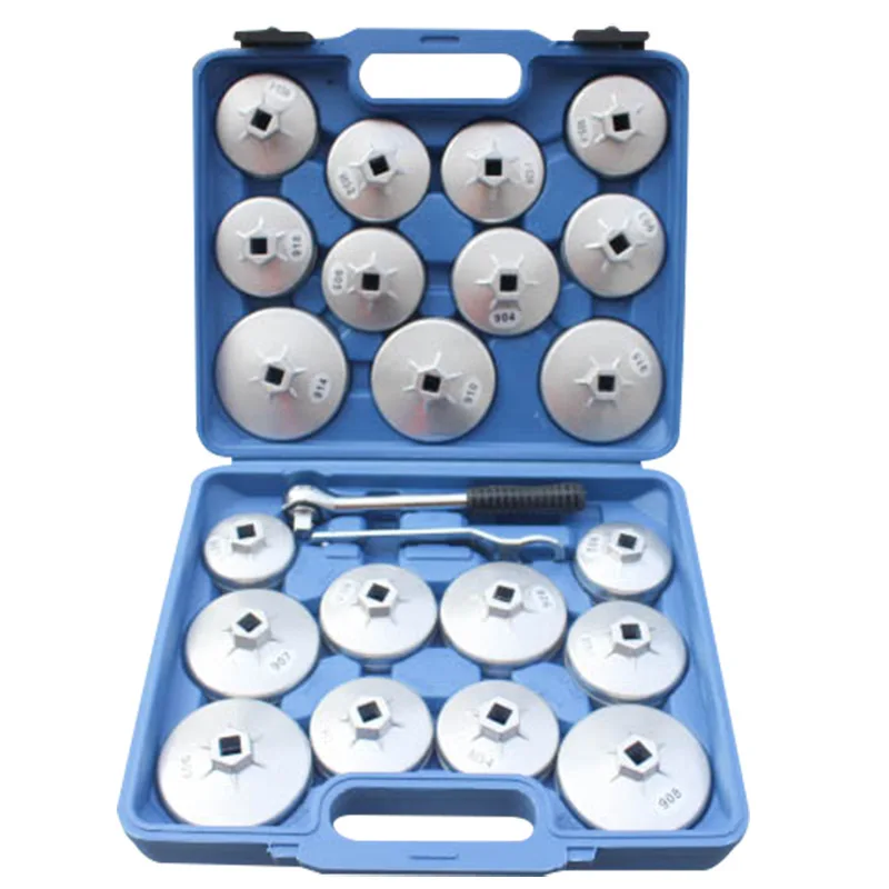 23pcs Set Aluminum Auto Oil Filter Wrench Kit Cap Type Oil Filter Wrench Set Car Filters Spanner Vehicle Repair Tools