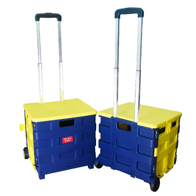 Супермаркет рынок Складные 2 колеса может сидеть пластиковая корзина для