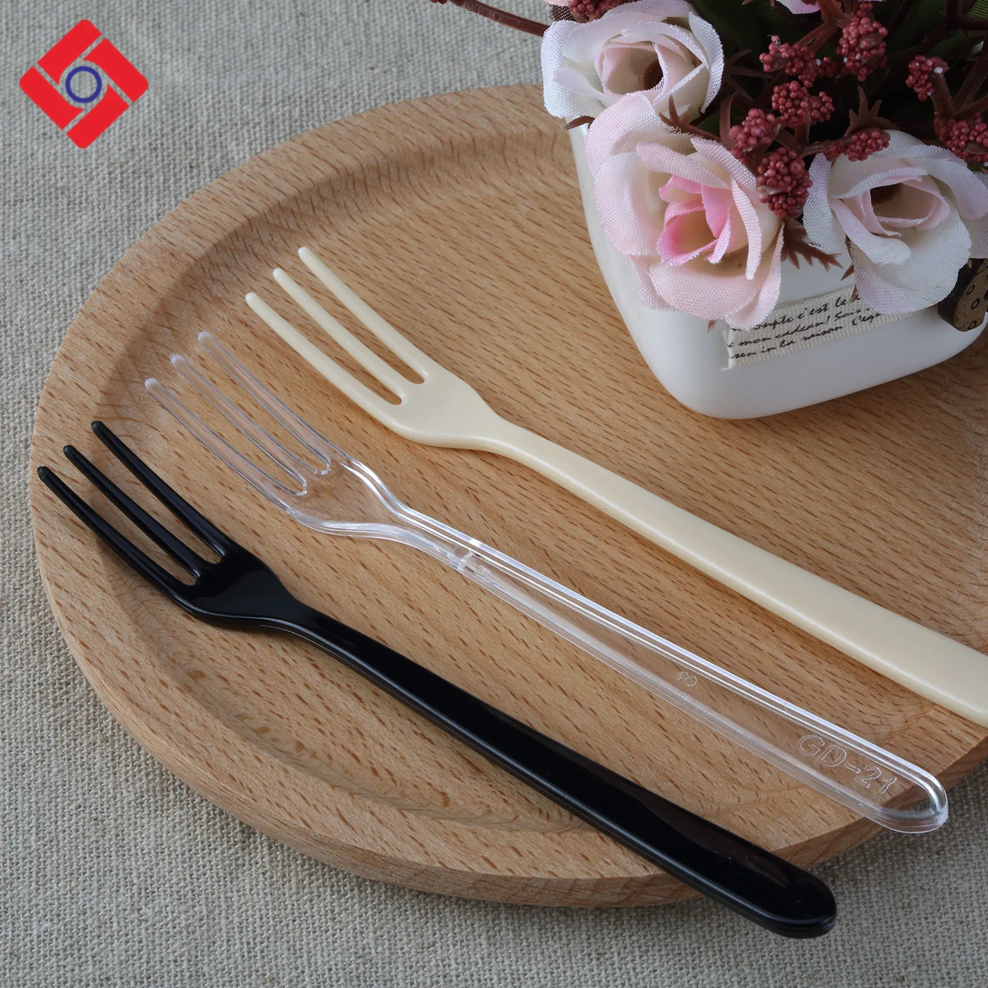 Eco Disposable Mini Plastic Black Plastic Dessert Cake Two Prong Fork