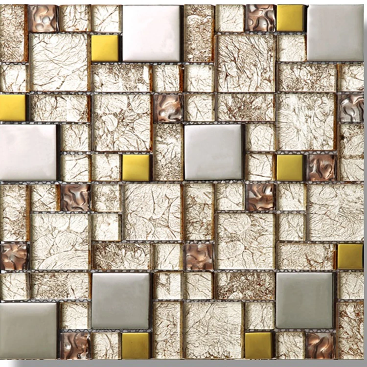 Mosaic Tile Orange Lightning Design Mixed Silver Glass Tile for Kitchen Backplash Bath Wall