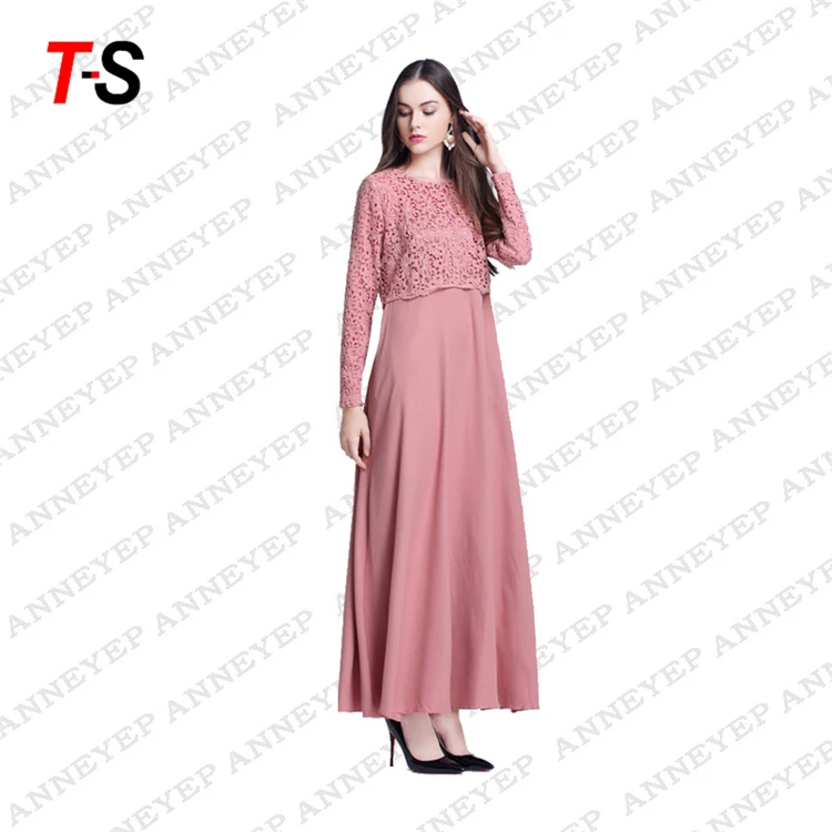 Поддельные из двух частей кружева мусульманской конструкции Абая Макси платье